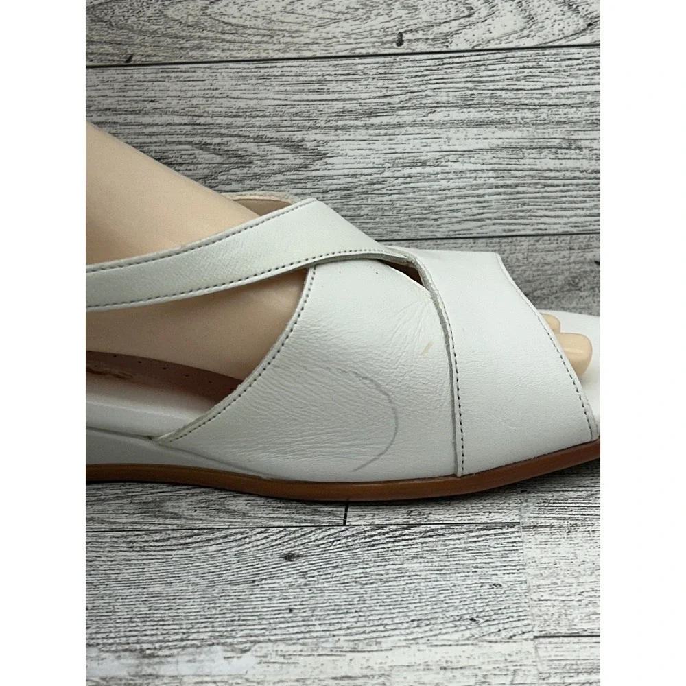 SAS Shoes Womens Size 11‎ M White Slingback Wedge Sandals Comfort Leather USA
